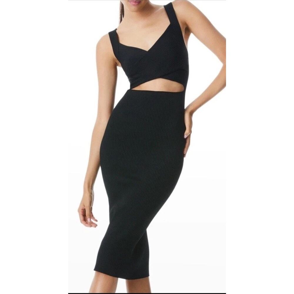 NWOT Alice + Olivia Lidia Criss-Cross Cut-Out Midi Dress Black Size S